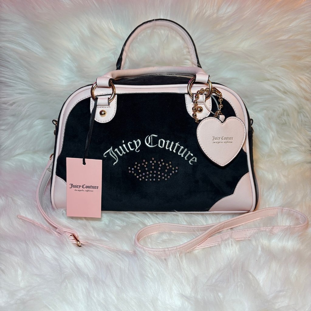 Nwt Juicy Couture Urban Heritage Bowler Velour Crossbody Bag Black